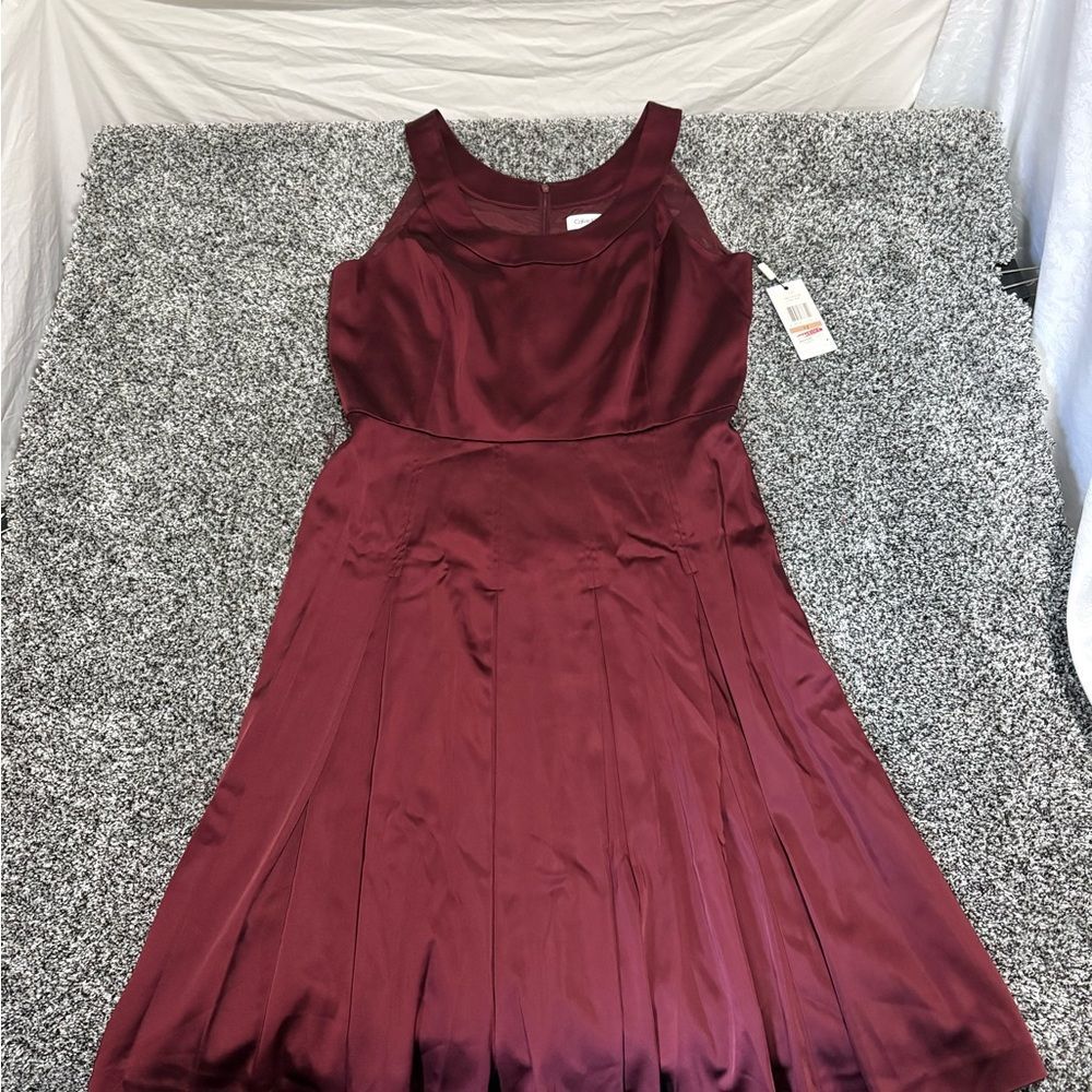 Calvin Klein NWT Sleeveless Burgundy Satin Fit & Flare Dress size 12